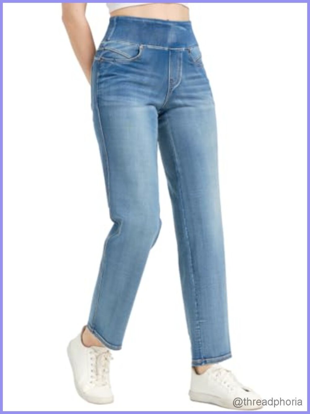 Women's High Waisted Straight Leg Jeans Tummy Control Stretchy Denim
